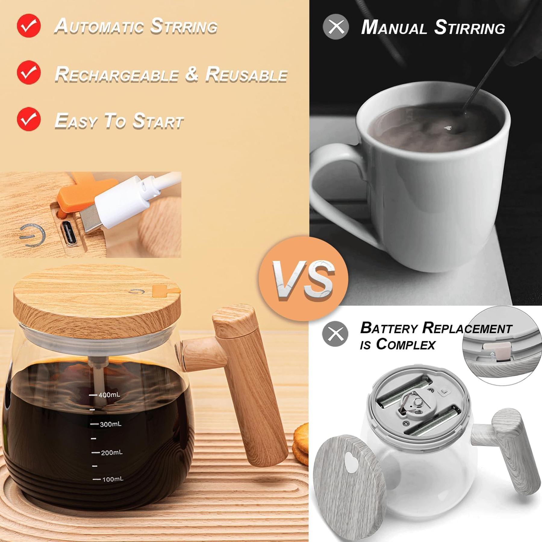 Self Stirring Heated Coffee Mug with Lid 4