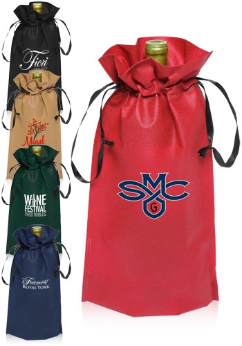 Ribbon Drawstring Wine Bags - 8"W x 15"H 2