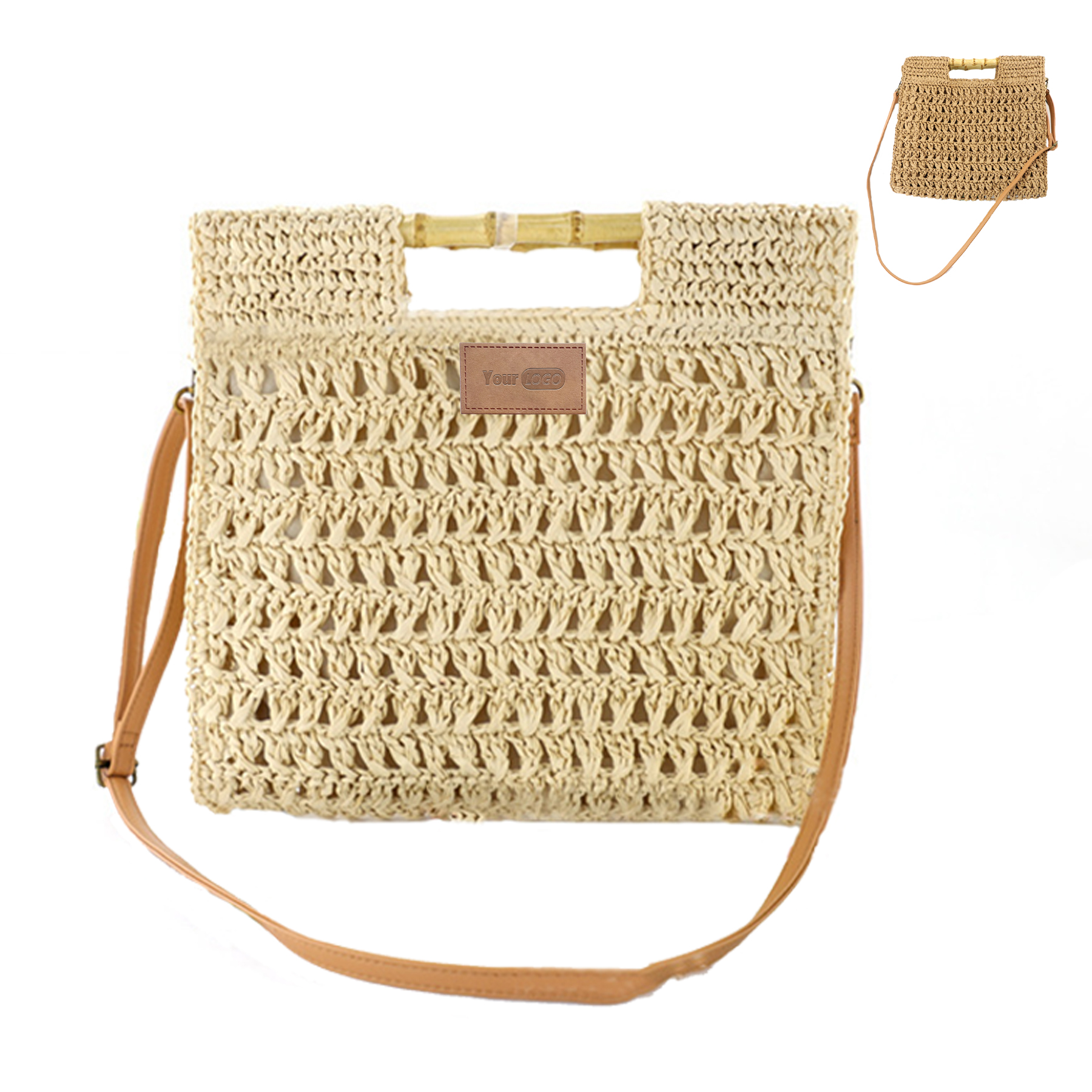 Jute Straw Beach Bamboo Top Handle Handbag Crossbody Purse 3
