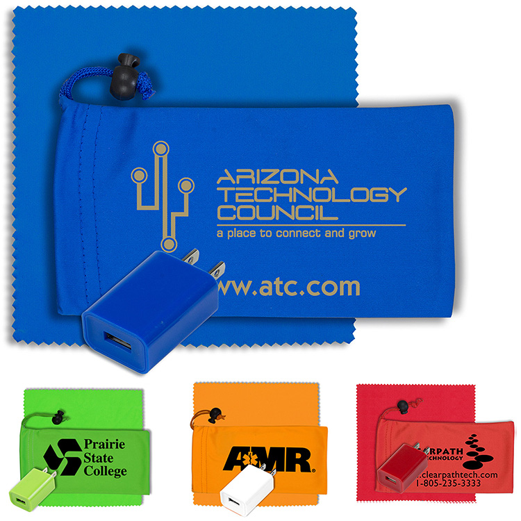"Montana" Mobile Tech Wall Charger Kit in Microfiber Cinch Pouch