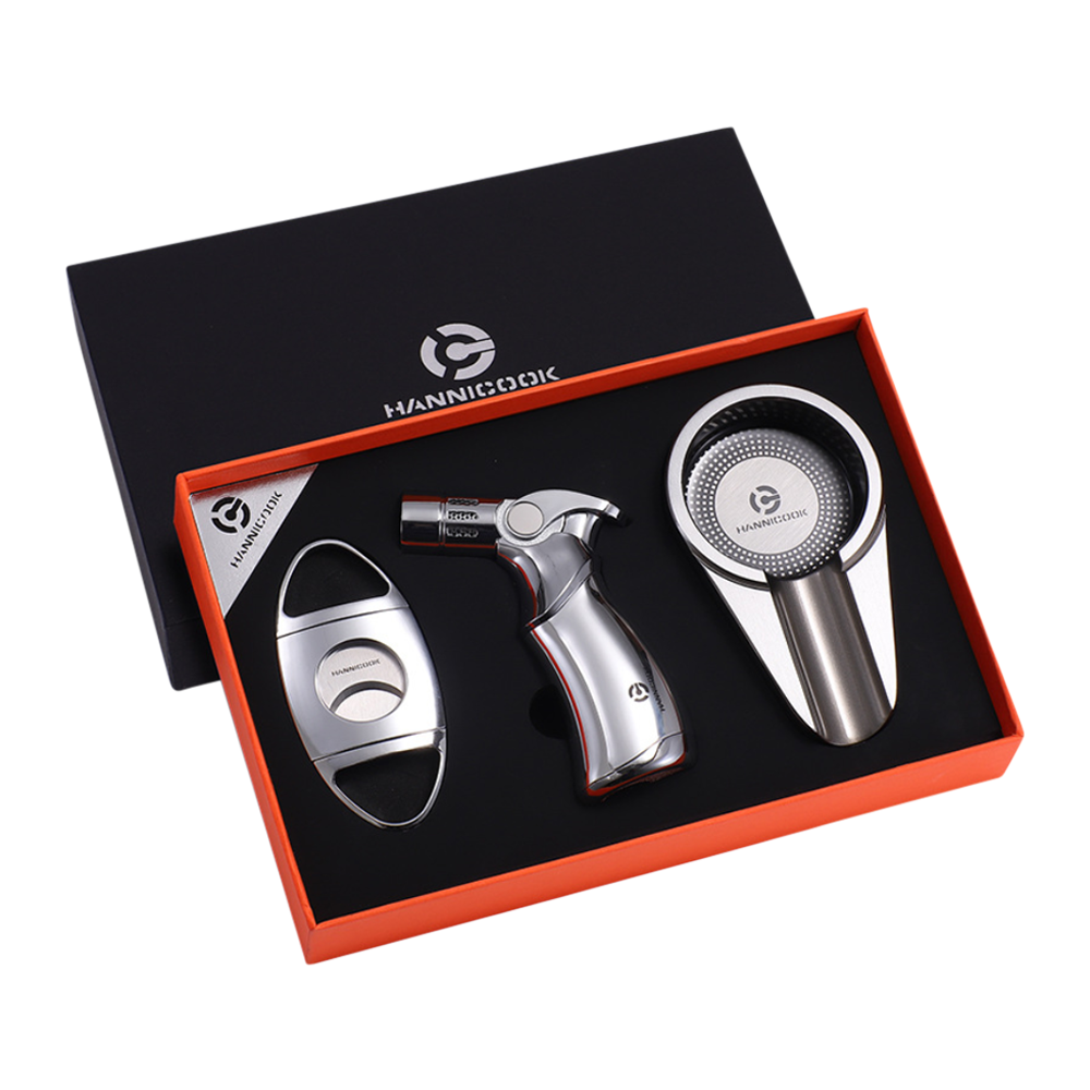 Stainless Steel Cigar Gift Set (Lighter, Ash Tray, Cutter) 2