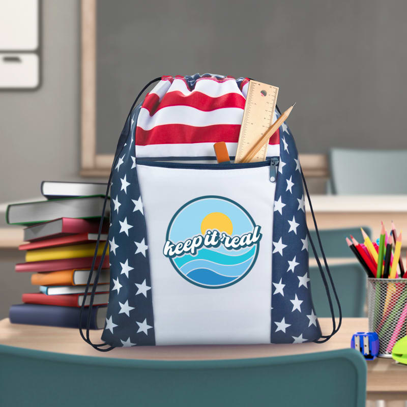 Custom American Flag Drawstring Tote Bags 18