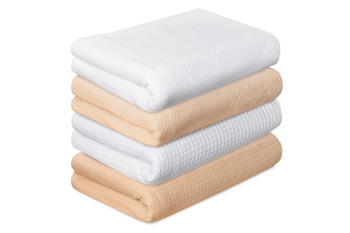 100% Cotton Herringbone Thermal Blanket, Twin, Beige 1