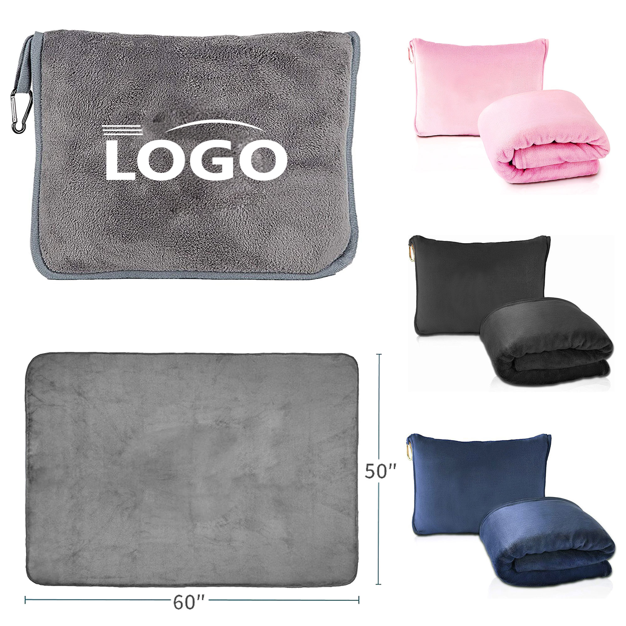 60" x 50" Plush Travel Blanket/Pillow 2