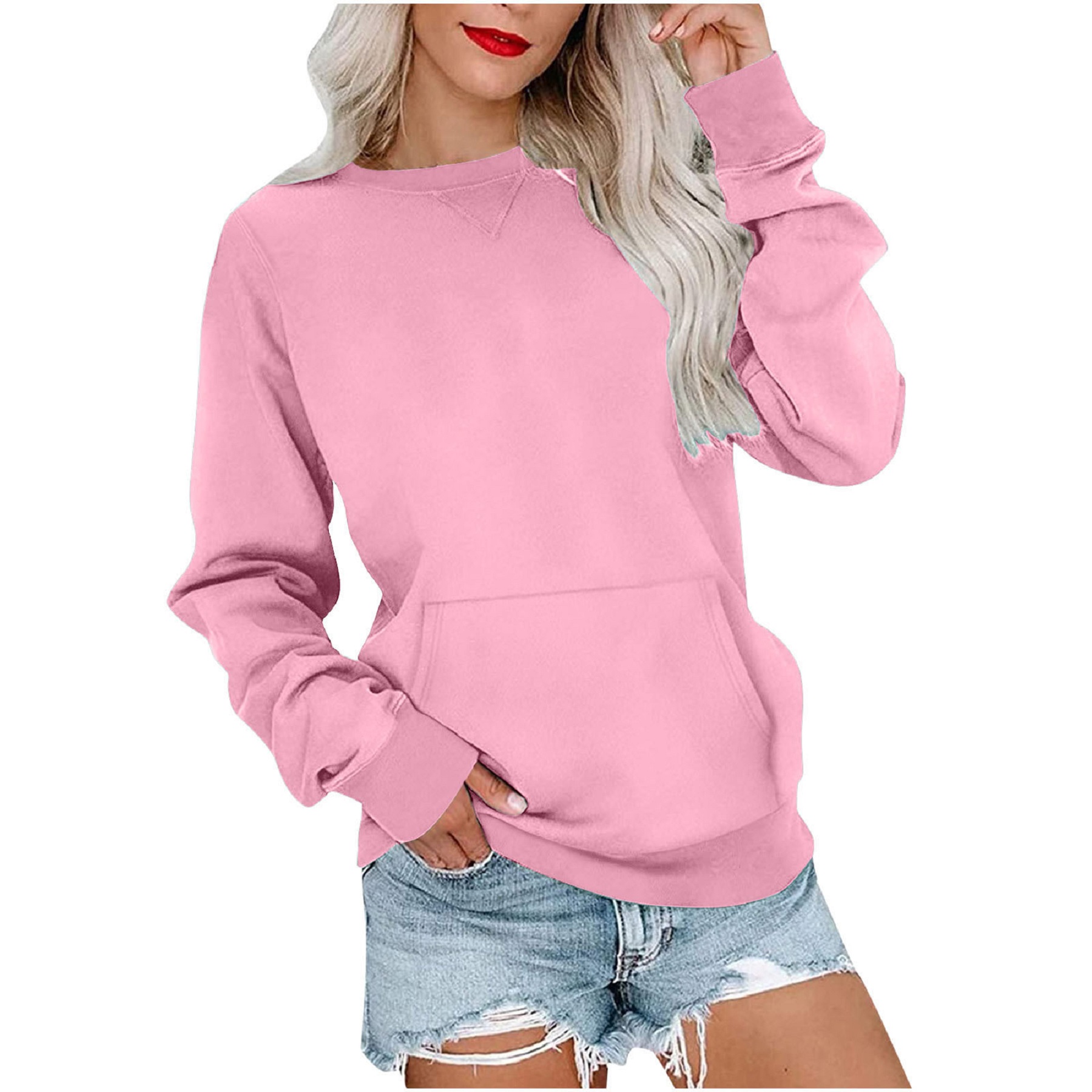 Casual Womens Sweatshirts Crewneck Long Sleeve Tops, custom hoodie or sweatshirt with logo imprint 4