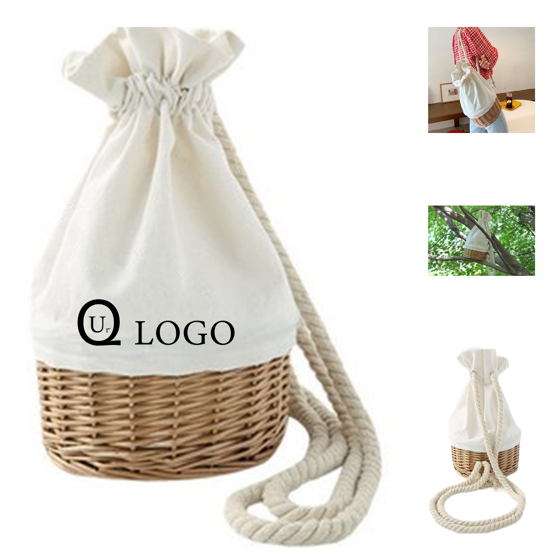 Drawstring Rattan Bucket Backpack 1
