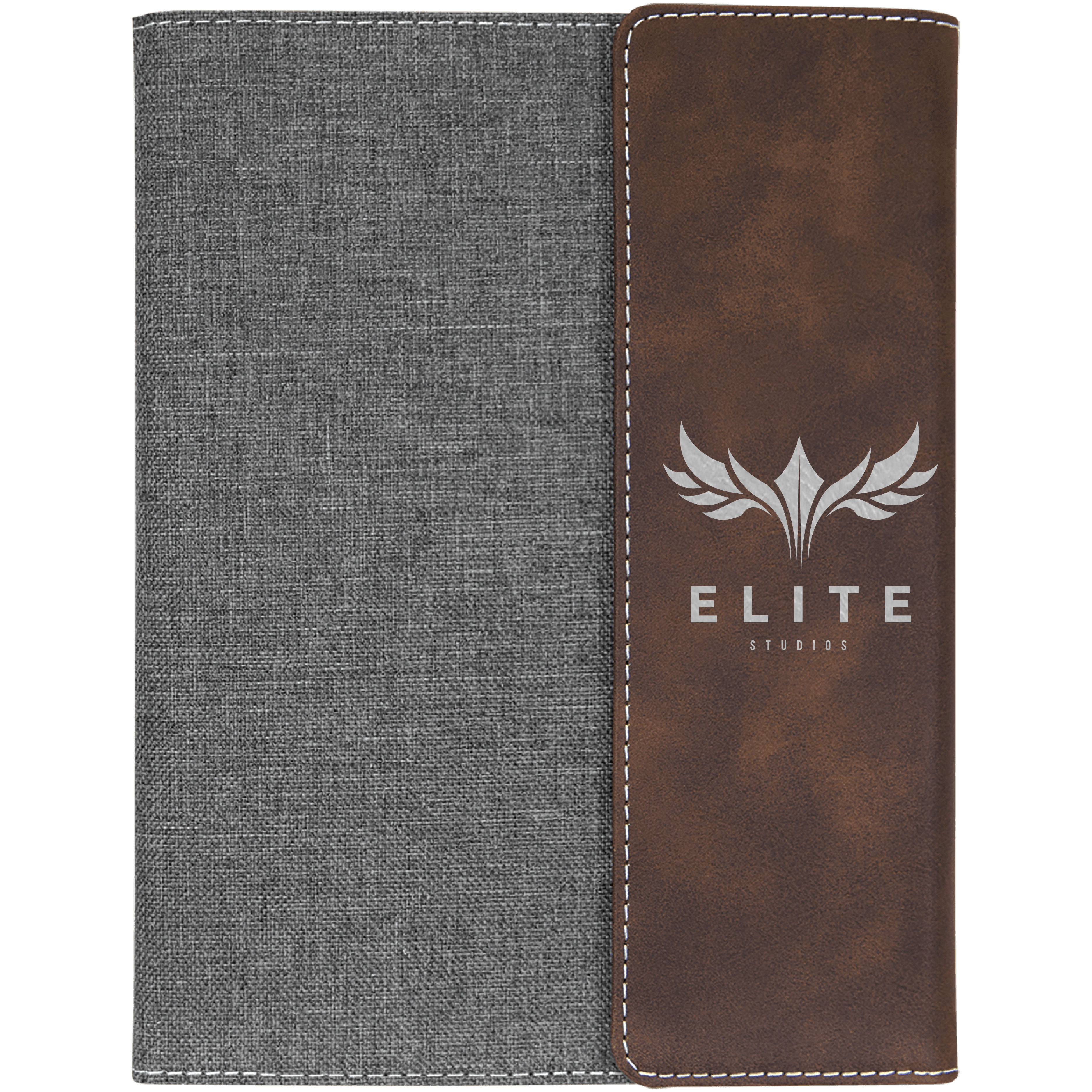 7" x 9" Rustic & Silver Leatherette & Gray Canvas Portfolio