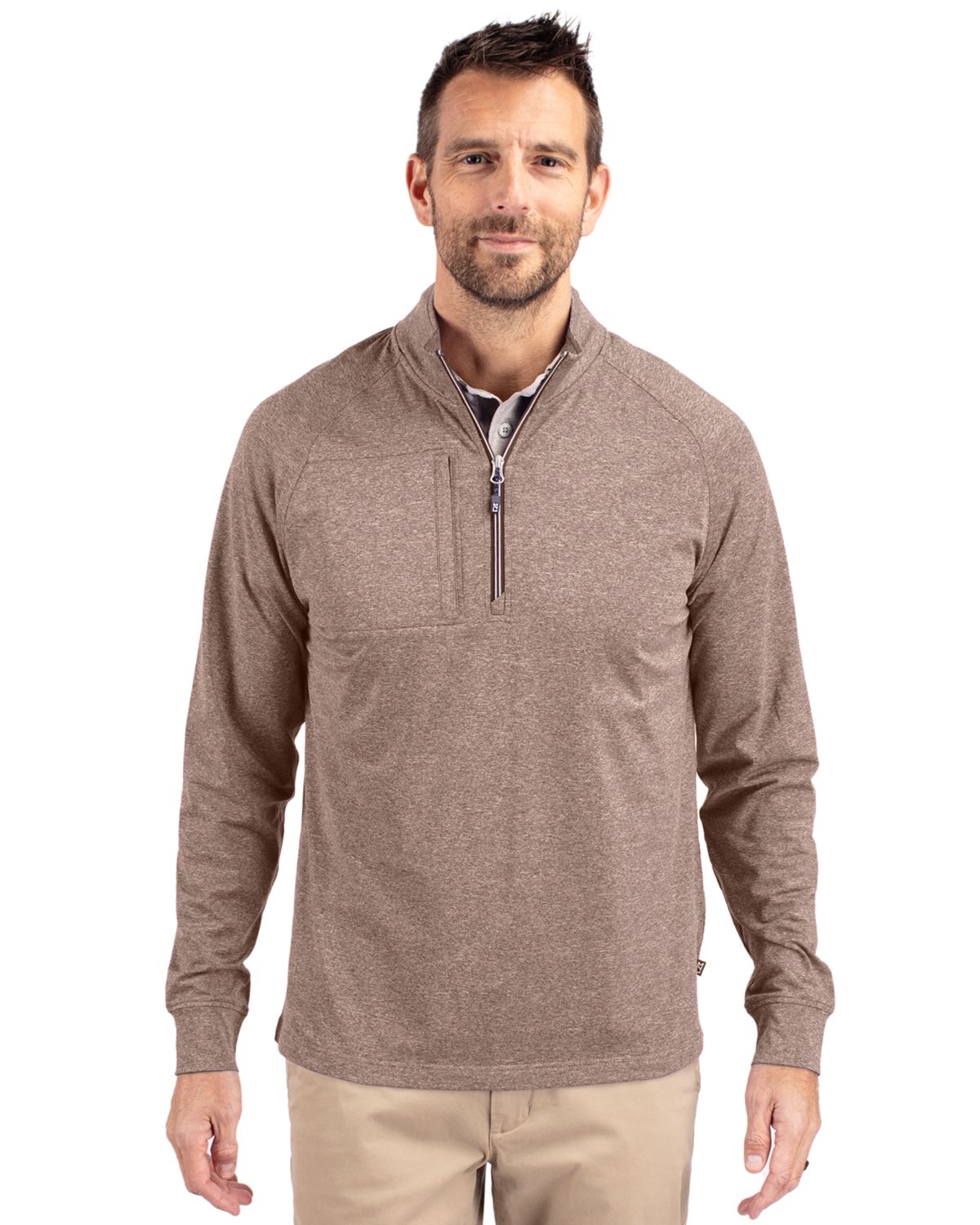 Cutter & Buck Adapt Recycled Soft Knit Stretch Mens Heathered Quarter Zip Pullover 30