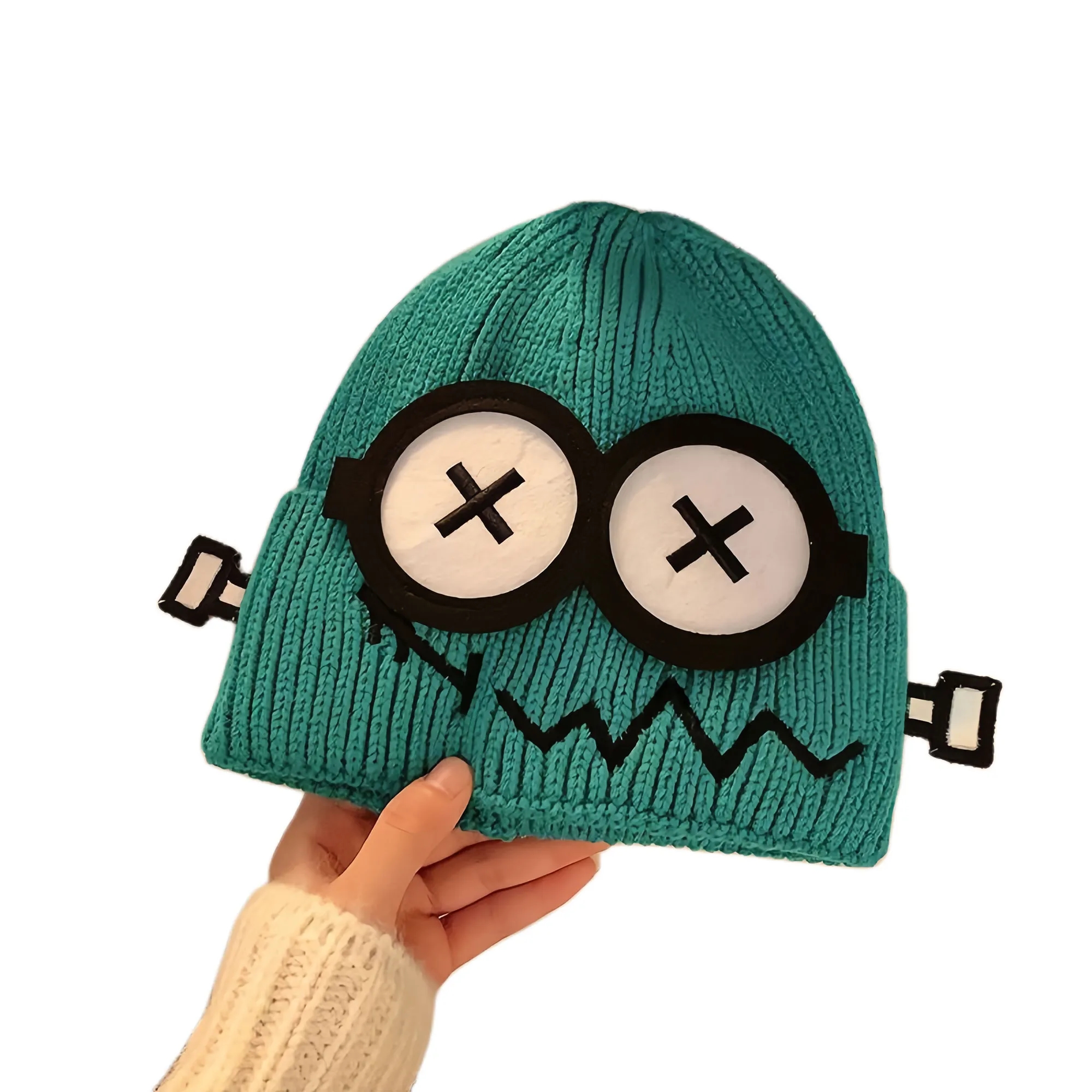 Funny Fault Robot Big Eye Knit Beanie For Women Winter Warm 9