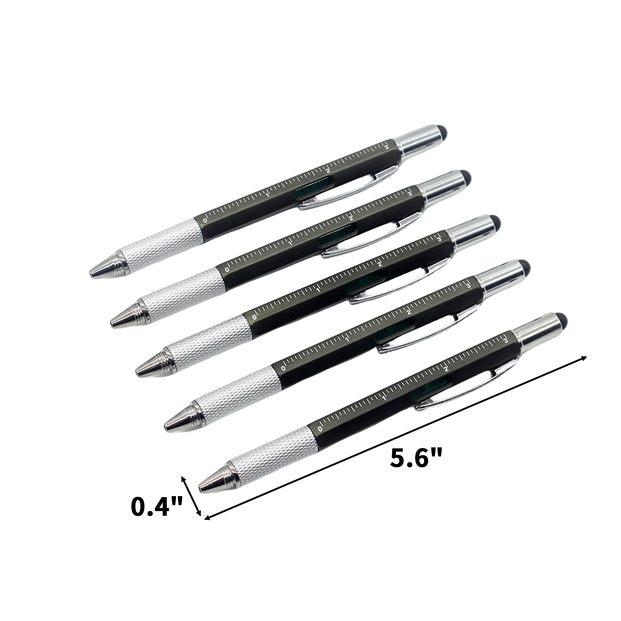 Metal Multifunction Tool Pen With Ruler Screwdriver Level 5.6" 5