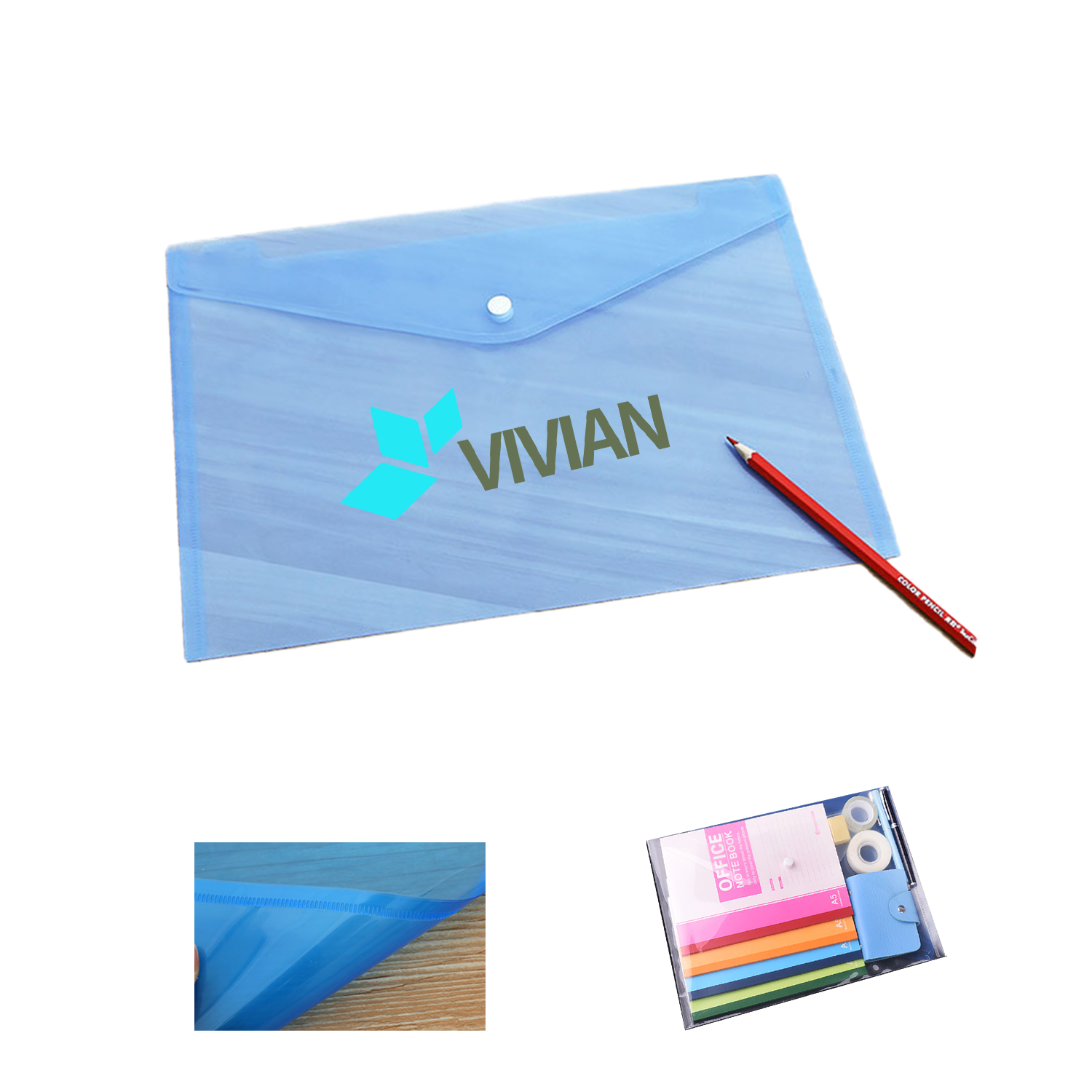A4 Transparent Office File Folder with Button Closure 5