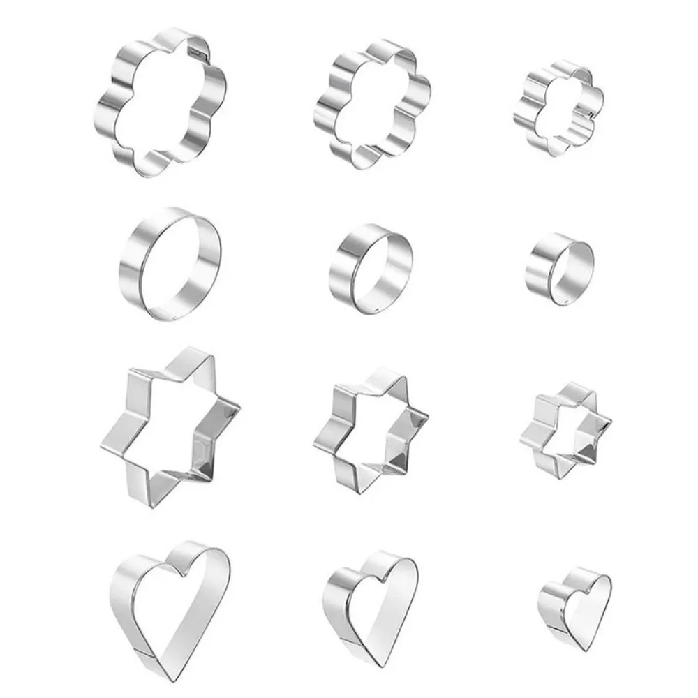 Baking Cookie Cutters Set Flower Round Heart Star Shaped 10