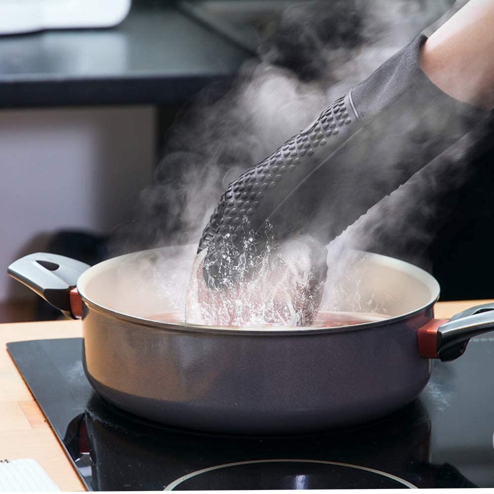Long Silicone Waterproof BBQ Kitchen Grilling Gloves w/Inner Cotton Layer 5