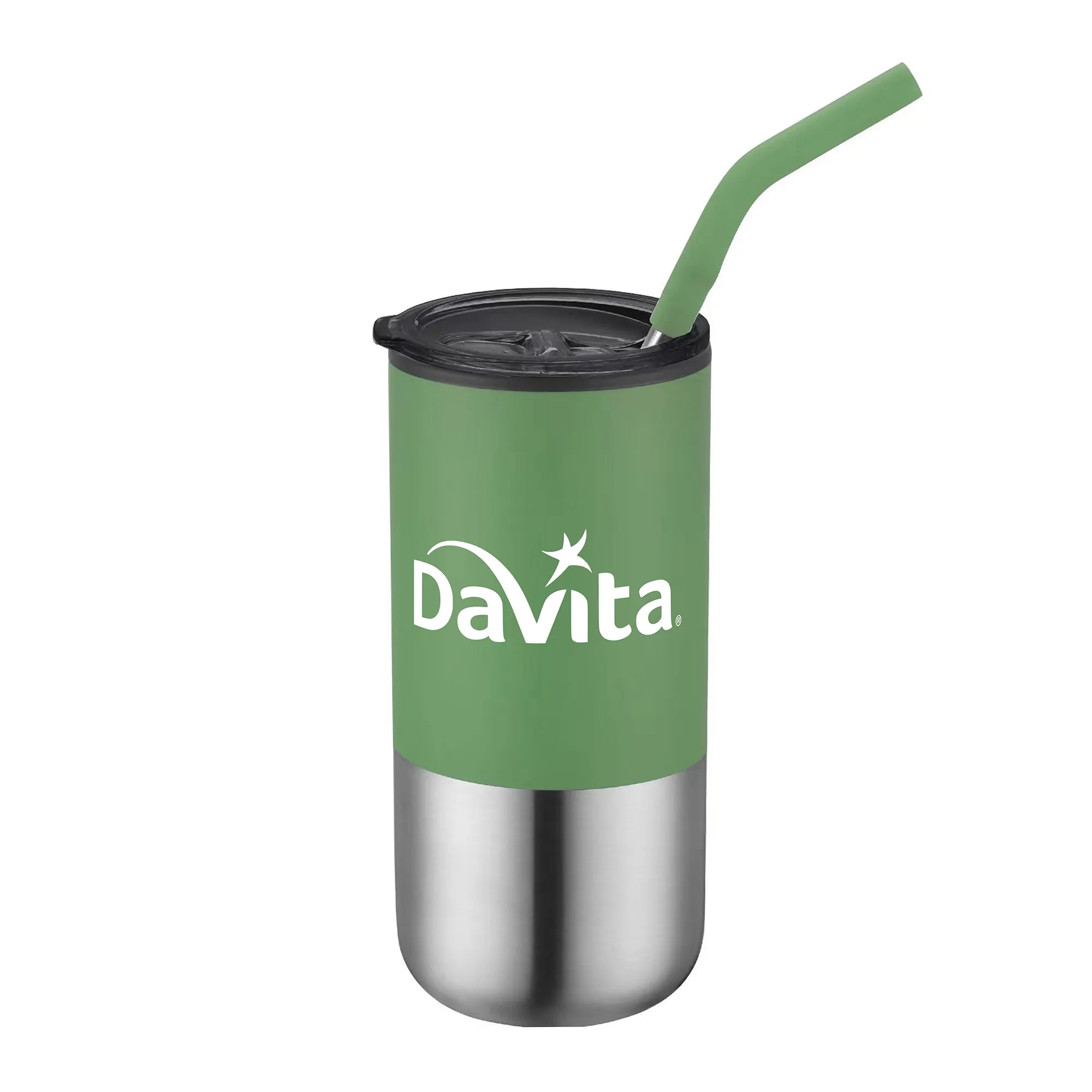 16oz. Double Wall SS / PP Tumbler w/Silicone Sip Steel Straw 10