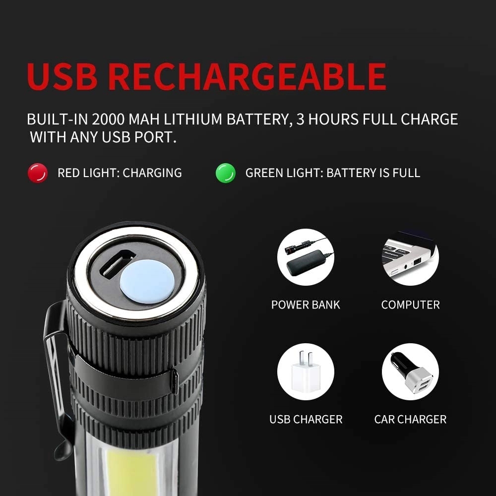 Zoomable Usb Led Flashlight With Clip 5