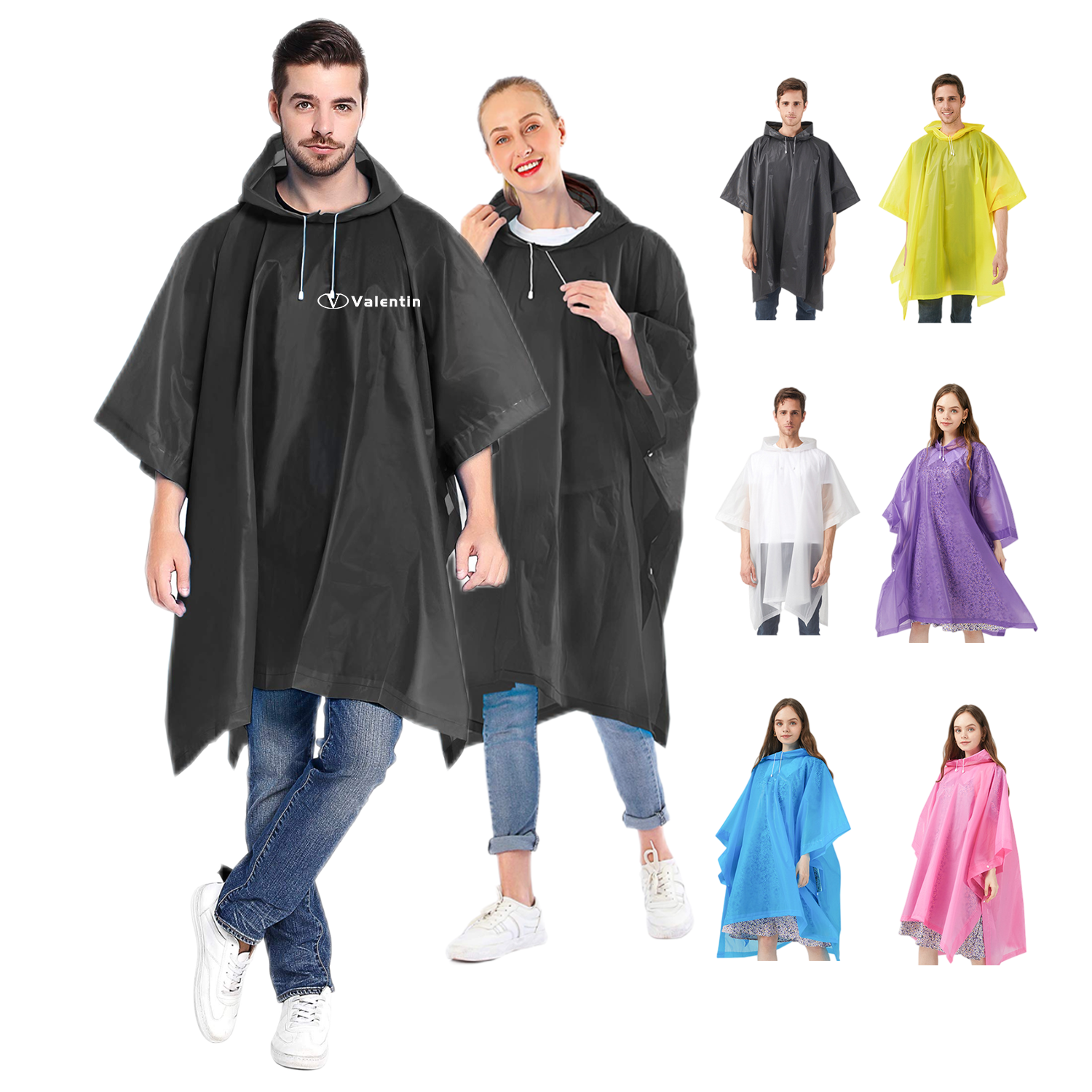 Adults Rain Poncho With Drawstring Hood 2