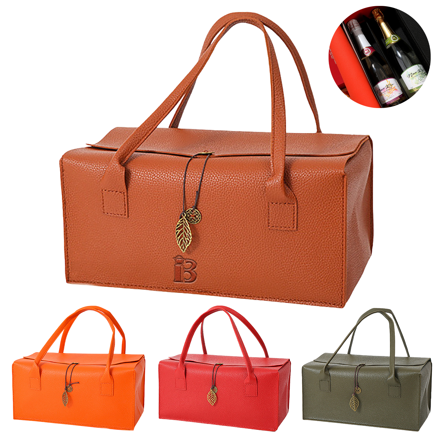 PU Leather Wine Gift Tote Bag w/ Pendant, custom tote bag with logo imprint 3