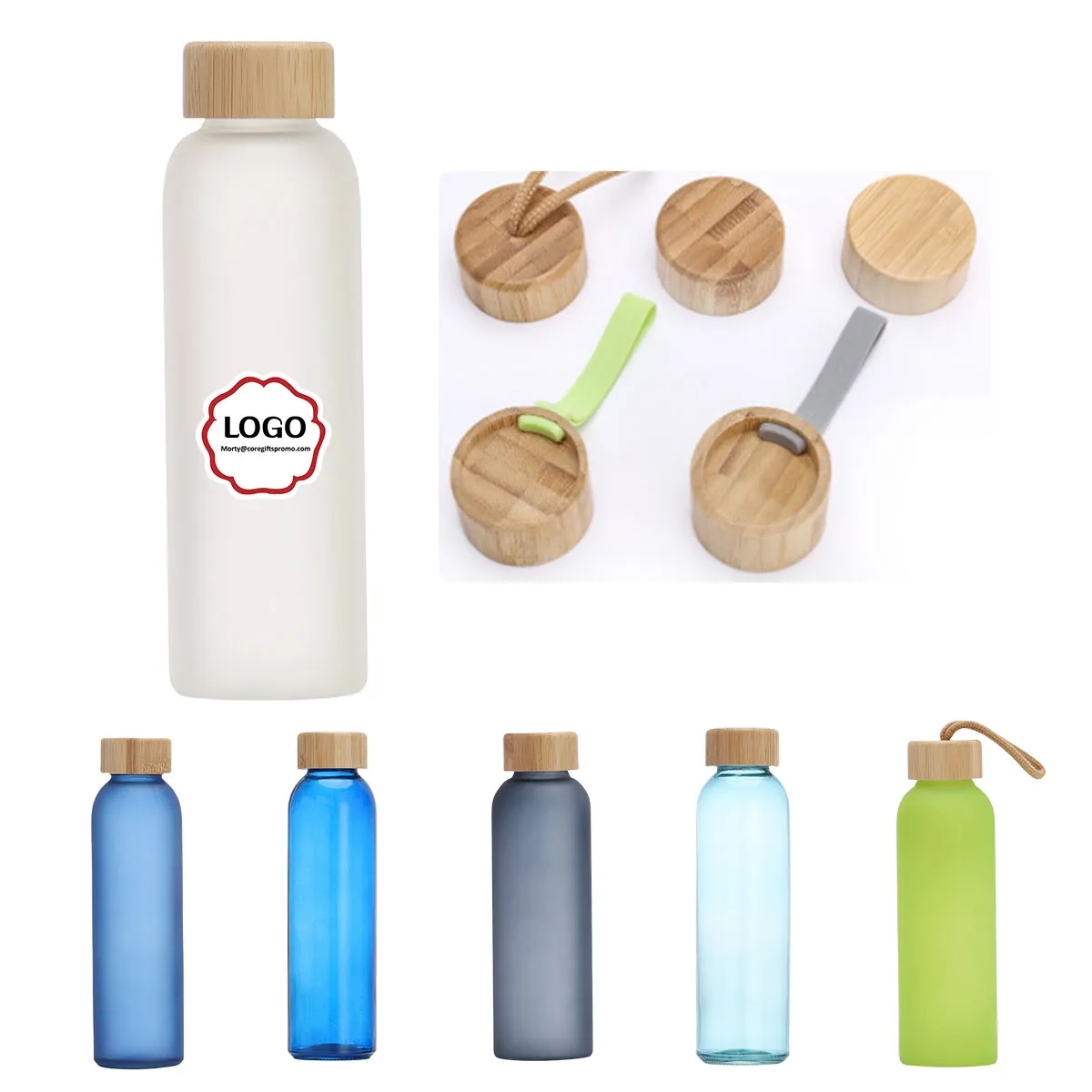 17oz Glasses Water Bottle with Bamboo Lid 2