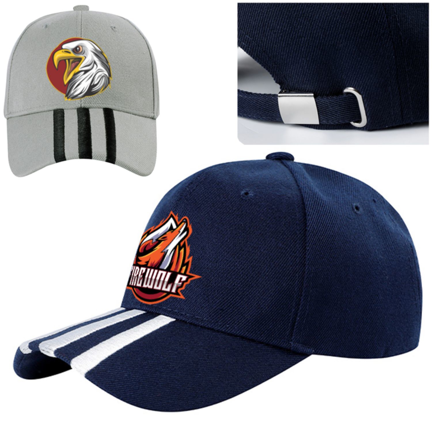 100% Cotton Full Color Mid-Striped Caps w/ Single Buckle 1