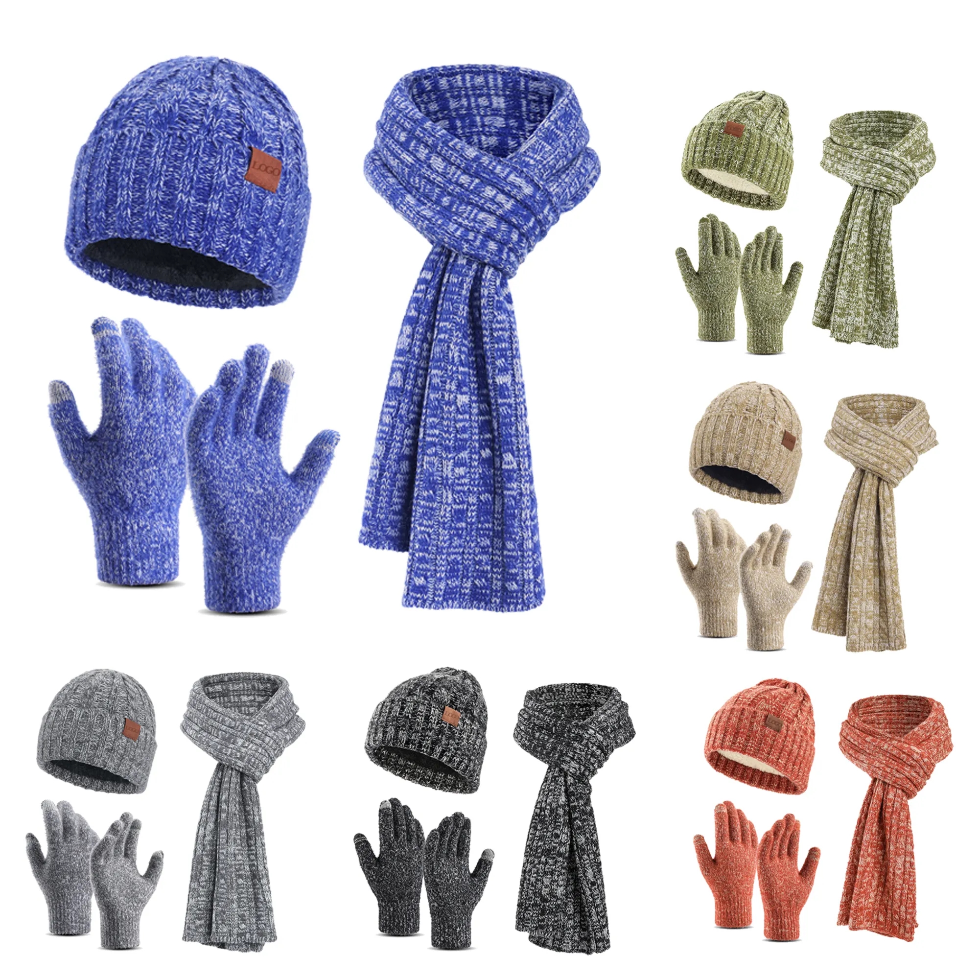 3-in-1 Winter Warm Knit  Hat Scarf  Gloves Set