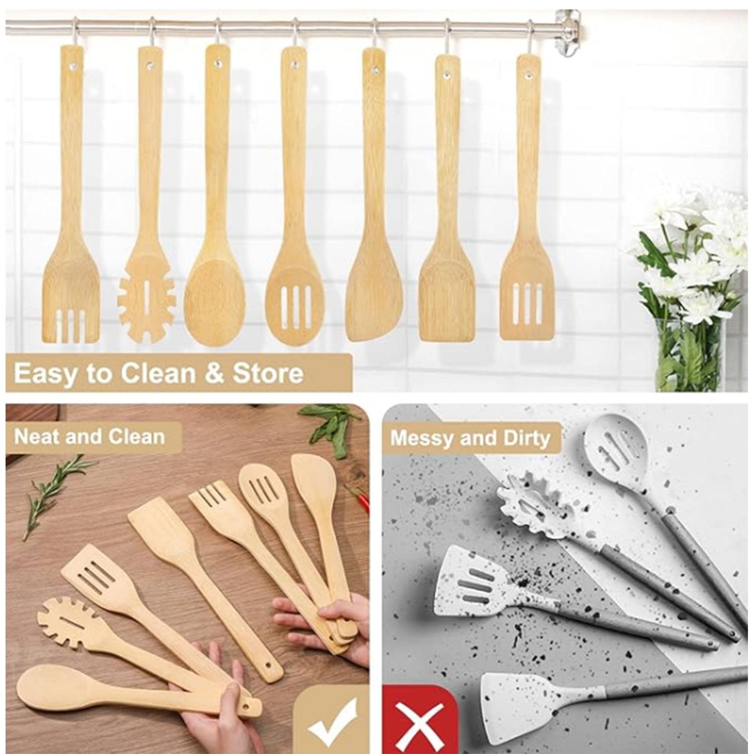 6pcs Bamboo Kitchen Utensils 8