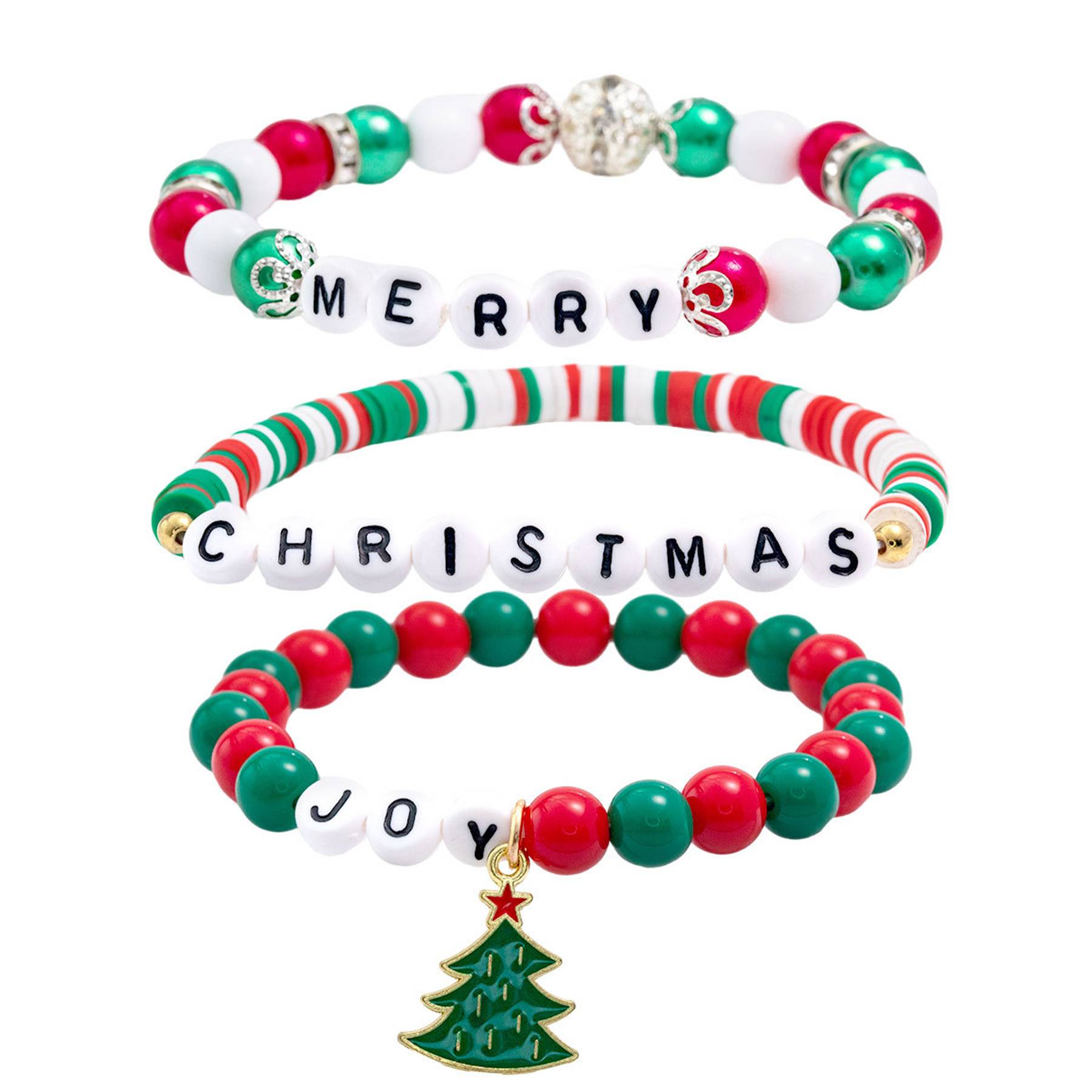 Acrylic Plastic Christmas beaded letter elastic bracelet 3