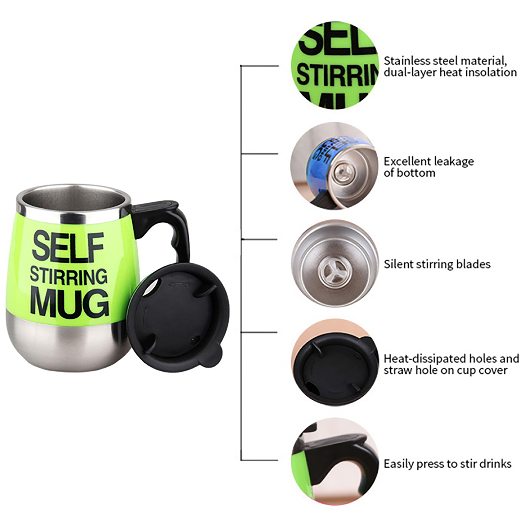 Protable Self Stirring Stainless Steel Mug 4