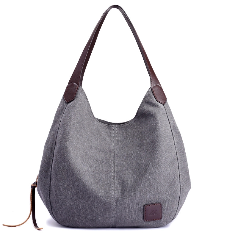 Custom Women's Canvas Tote Handbags Multi-pocket, custom tote bag with logo imprint 2