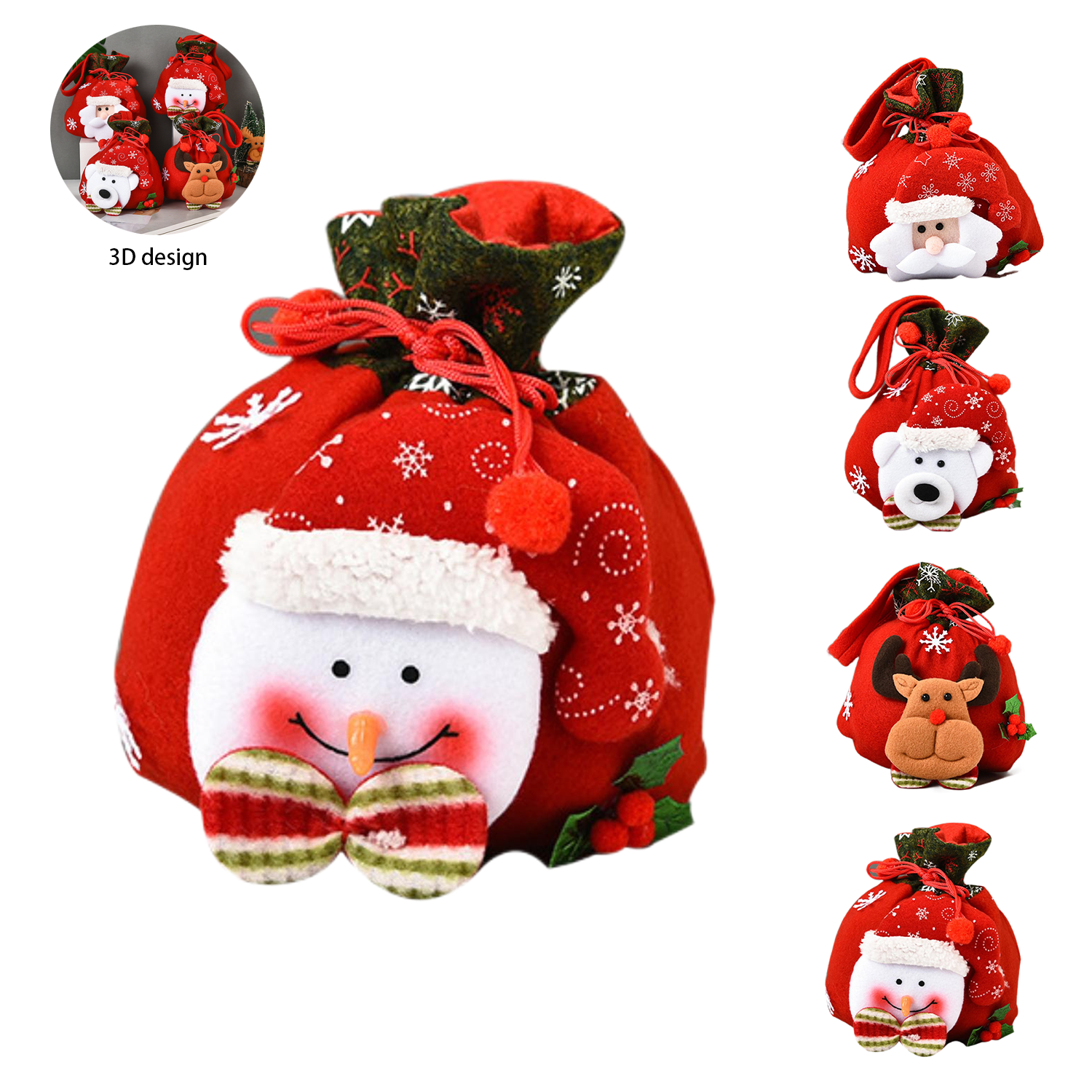 3D Designs Flannel Decoration Christmas Drawstring Gift Bags 8