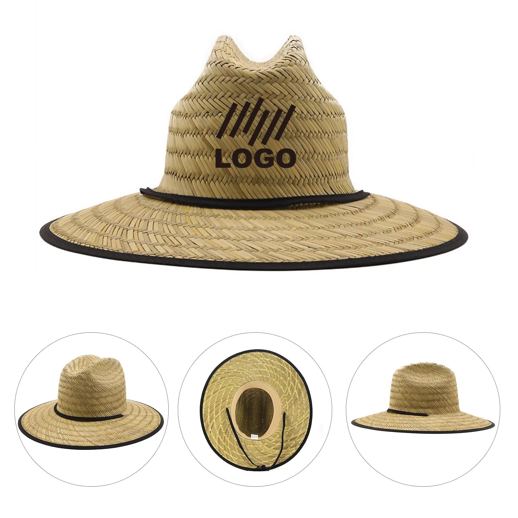 Wide Brim Straw Lifeguard Hat Full Color Patch & Underneath 5
