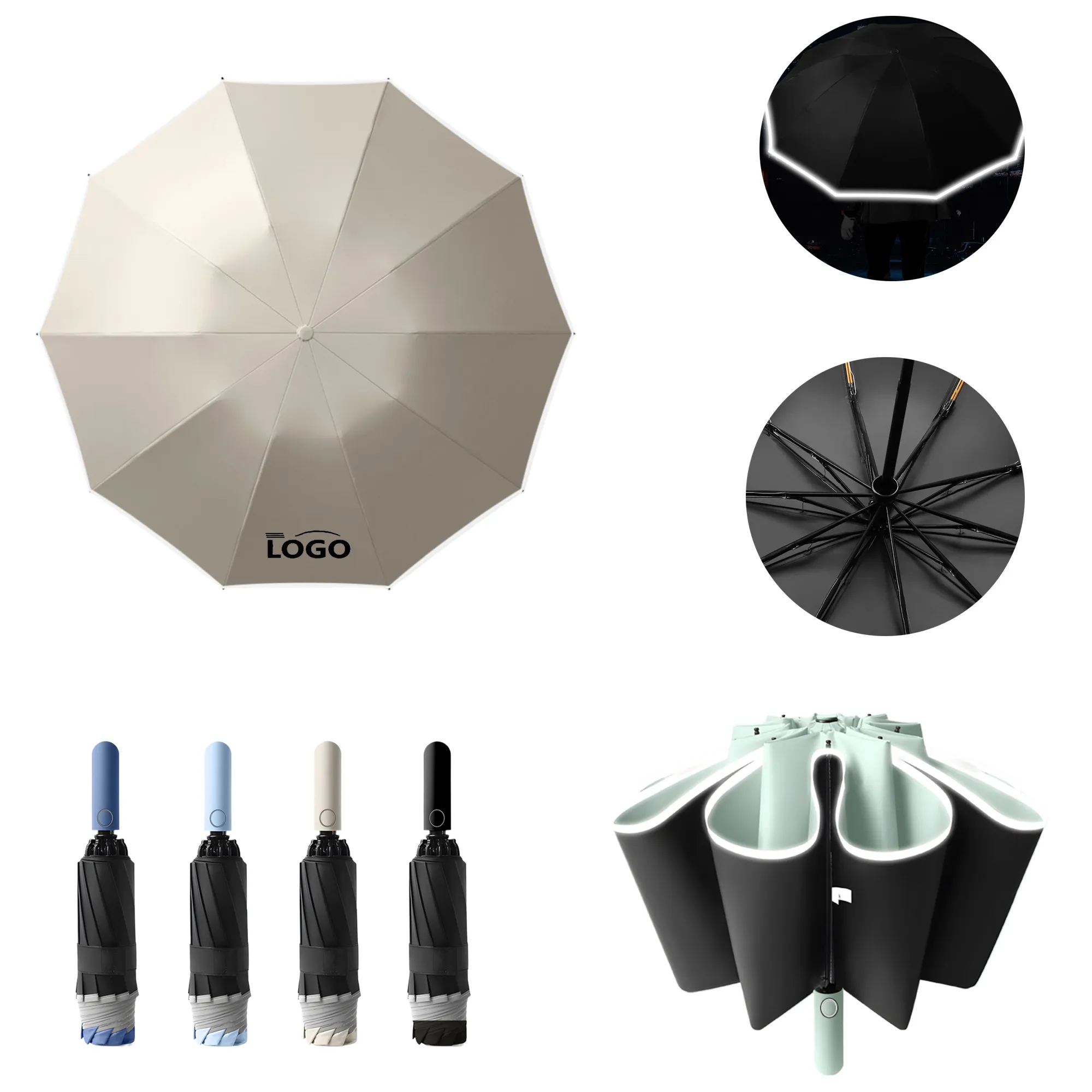 MOQ15 20 Rib Automatic Reflective Folding Umbrella 1