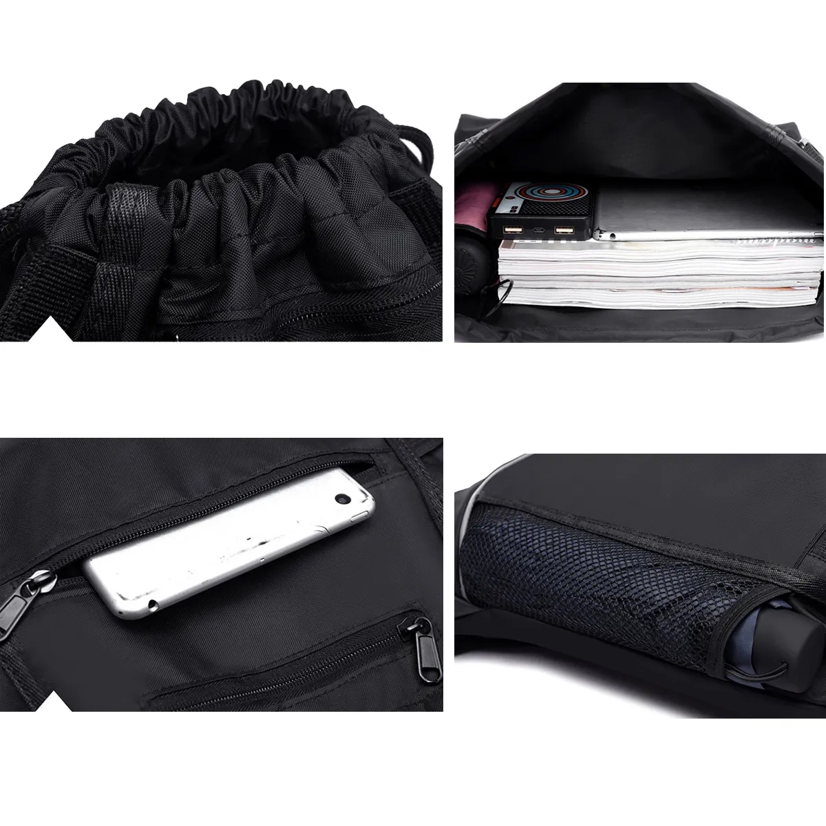 Waterproof Nylon Basketball Mesh Black Backpack Bag For Boys 4