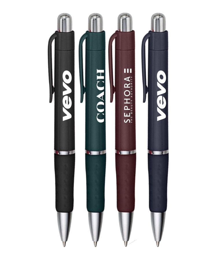 Union Printed - Rigid - Solid Colored Ballpoint Click Pen with Matching Rubber Grip 4
