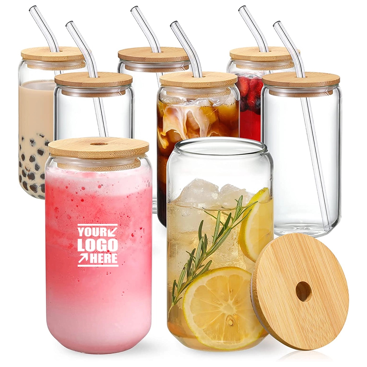 14OZ Drinking Glasses with Glass Straw Can Shaped Glass Cups 2