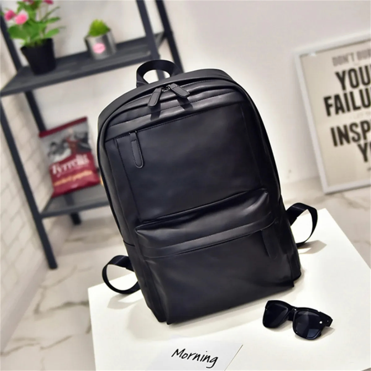 Laptop Backpack PU Leather Casual Daypack Work Travel 2