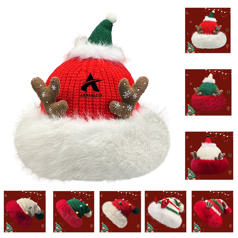 Women's Christmas Color Matching Fedora Hat Cute Antler Ear Protection Winter Padded Warm Plush Hat 2