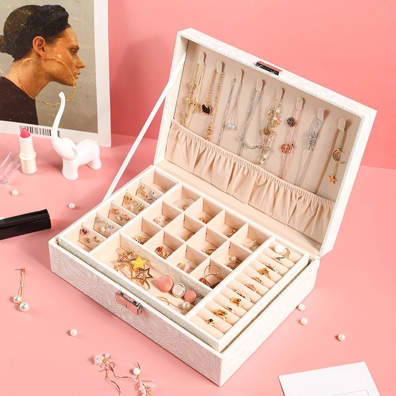 2-Layer PU Jewelry Organizer Box with Lock & Mirror / Hook 8