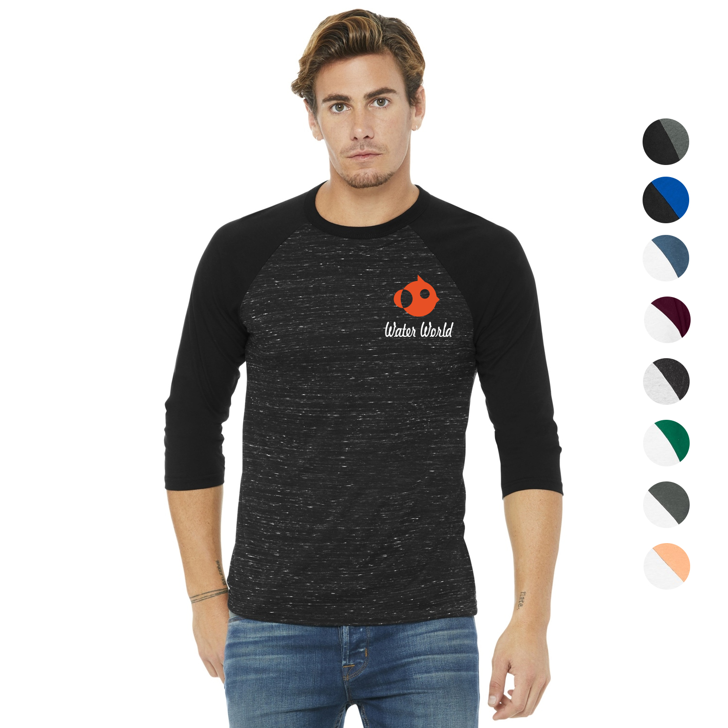 BELLA+CANVAS Unisex 3/4-Sleeve Baseball Tee w/ Screen Print 1