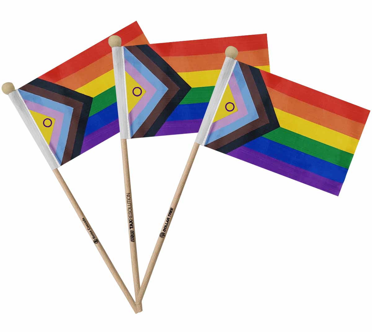 LGBTQ+ 4"x6" Progress Pride Flag With Wooden 12" Pole V2 - Official Design 1