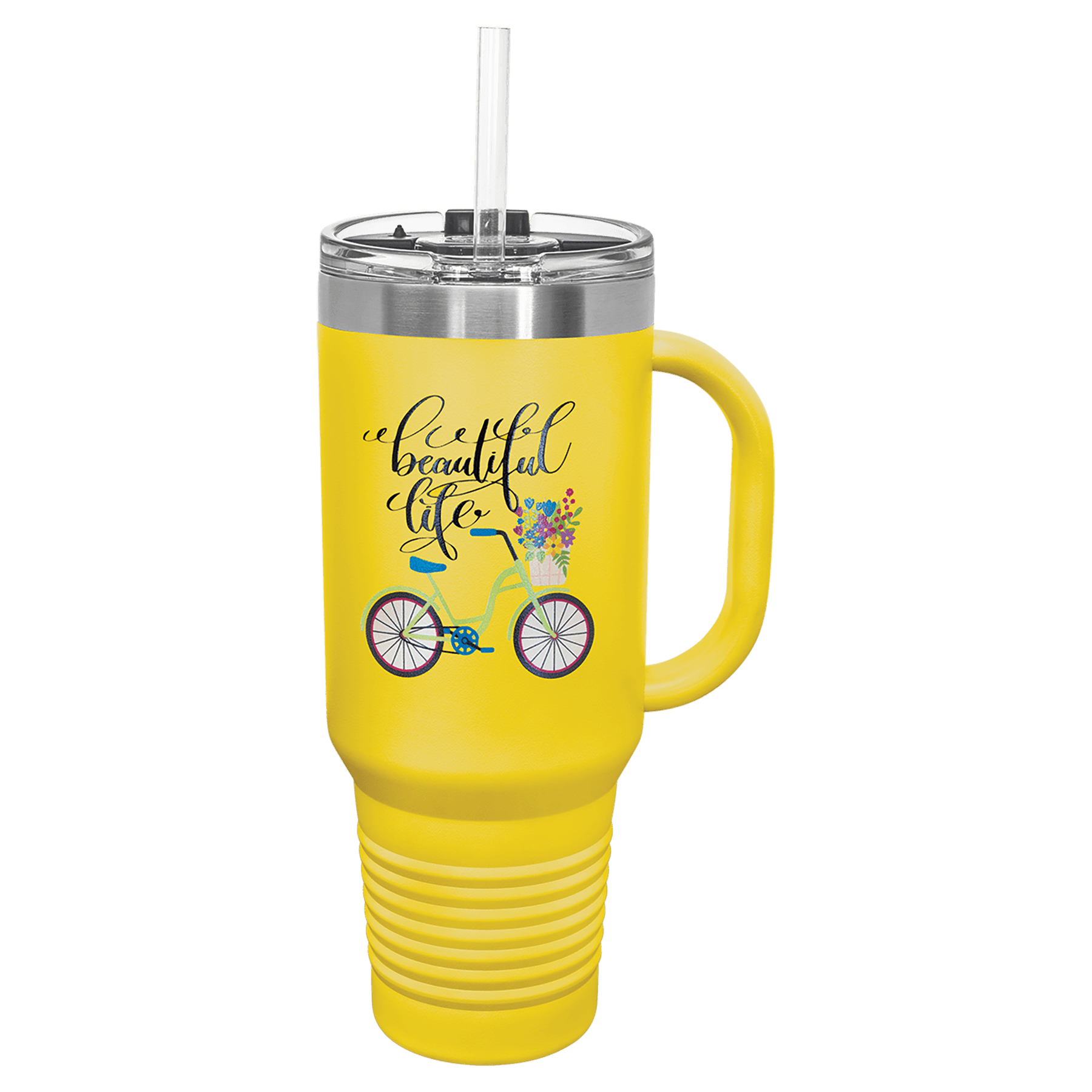Polar Camel 40 oz. Yellow Travel Mug with Handle, Straw Included 1
