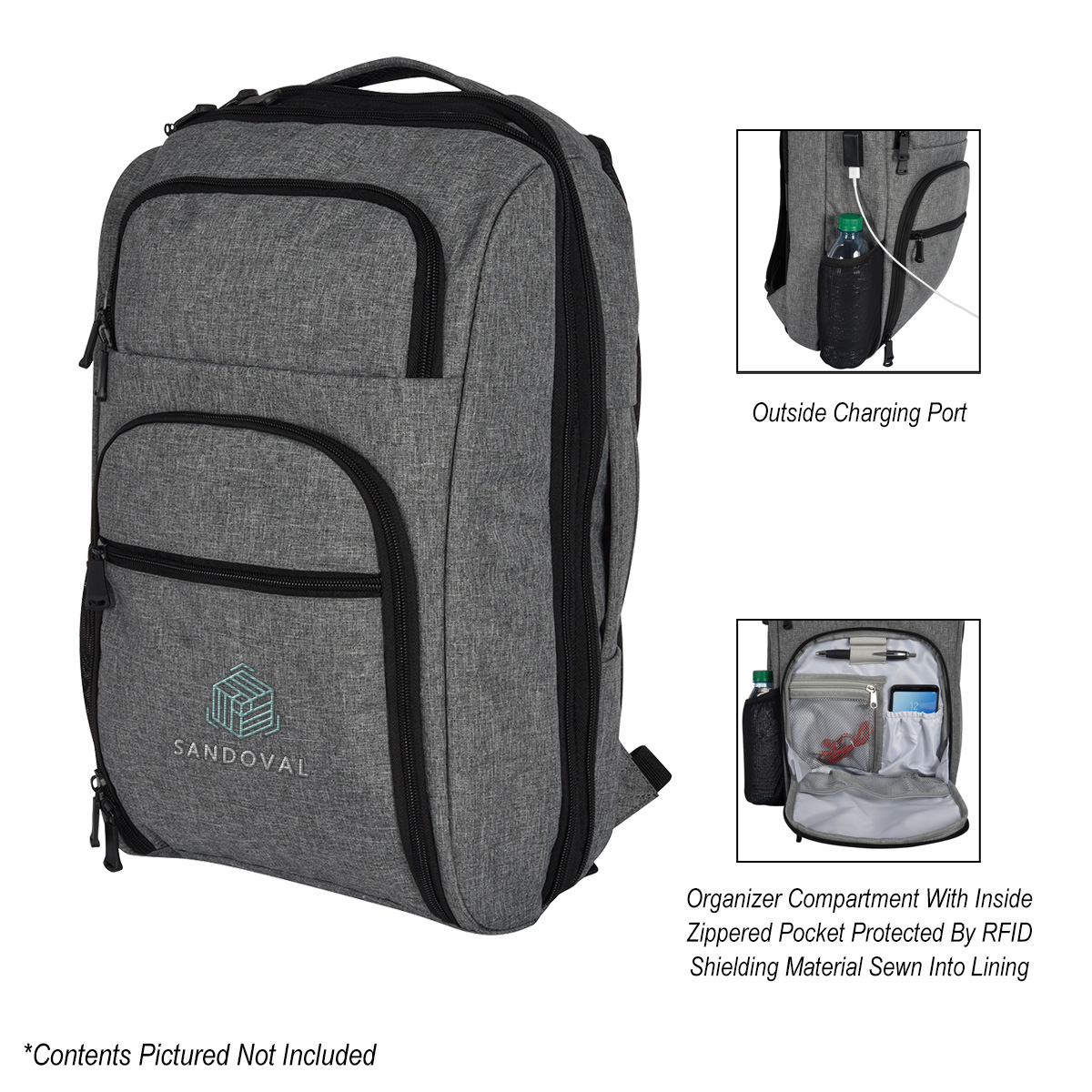 Heathered RFID Laptop Backpack & Briefcase 8