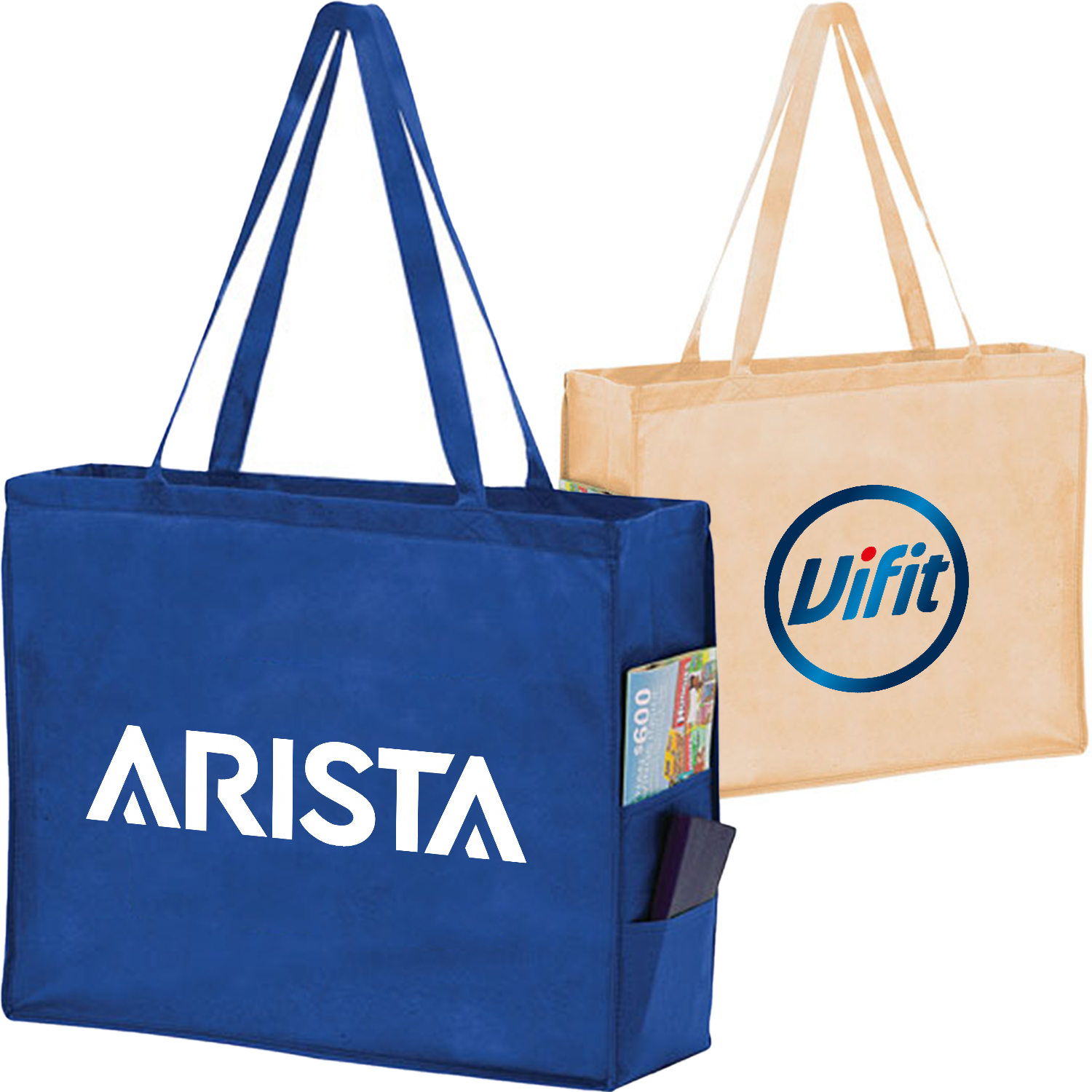 Non-Woven Tote Bag W/ Gusset & Shoulder Straps and 2 Side Pockets (20" x 16" x 6") 1