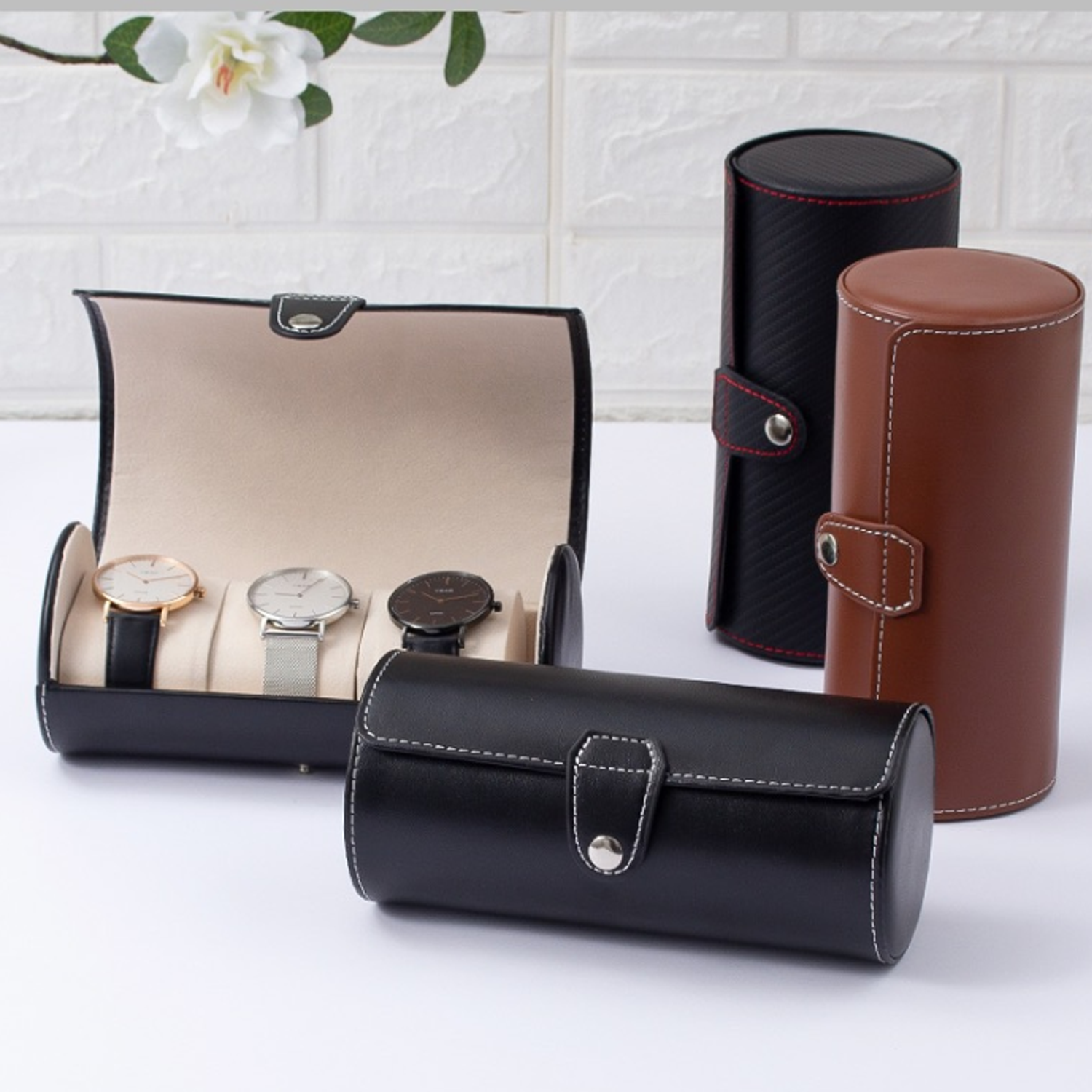 Pu Leather Travel Watch Roll Organizer Display Case 4