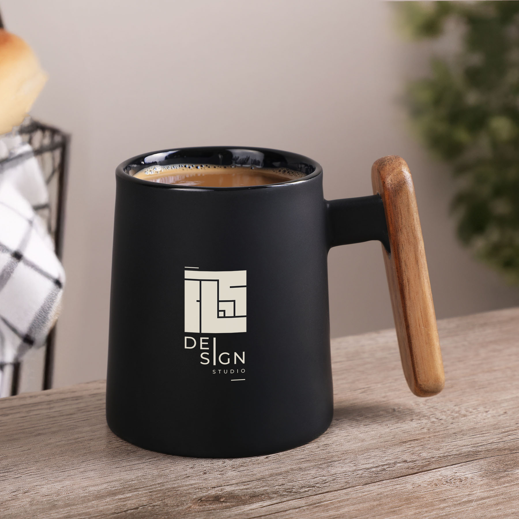 11 Oz. Ceramic Mug With Wooden Handle