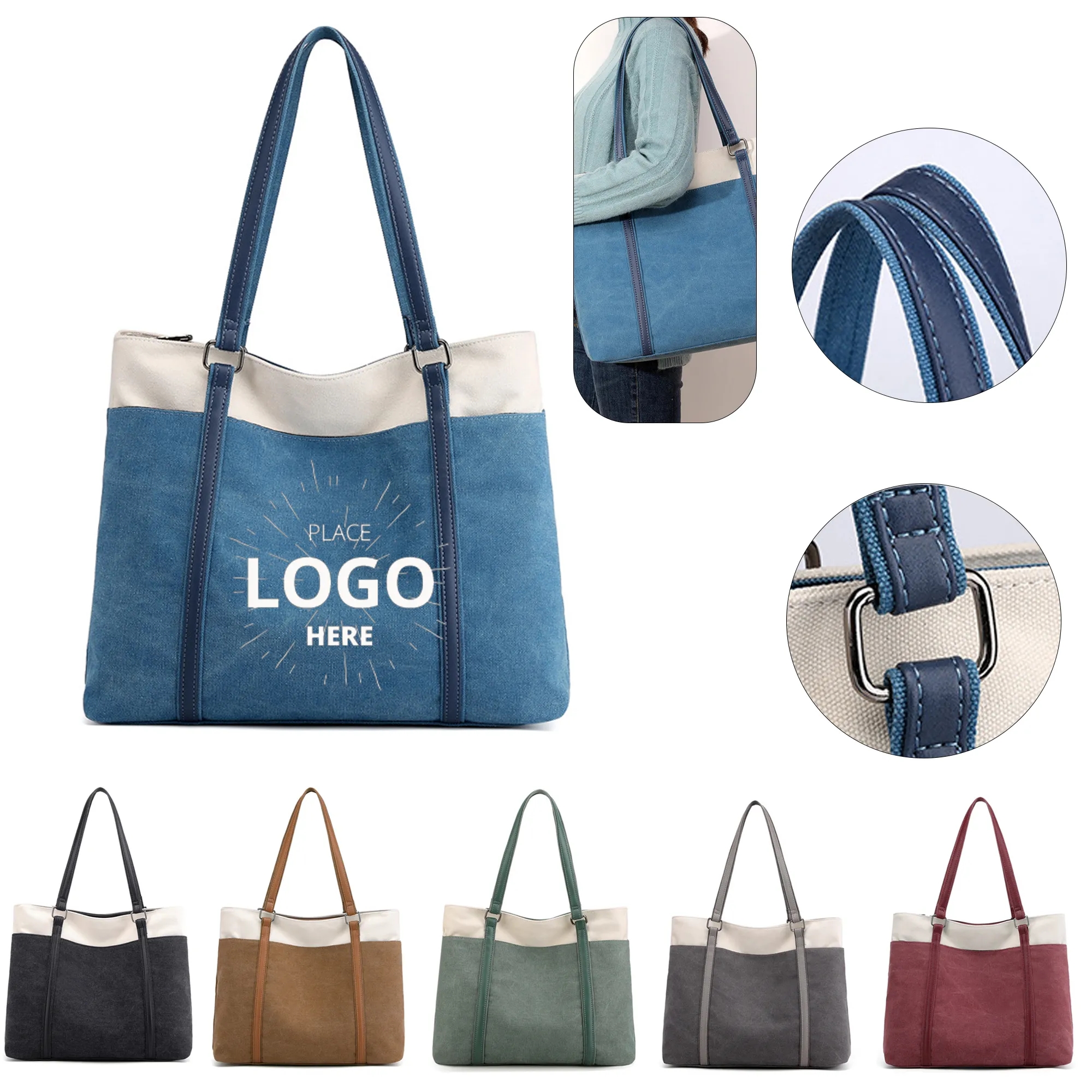 Canvas Shoulder Bag Women Laptop Tote 2