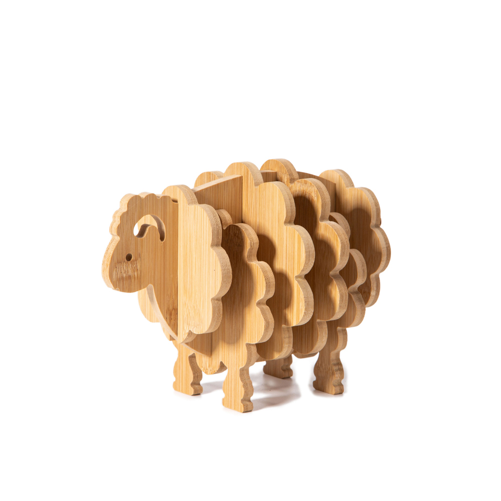 Sheep Shaped Bamboo Coaster and Table Top Decoration 3