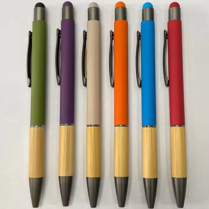 Bamboo Soft Touch Rubber Metal Pen 4