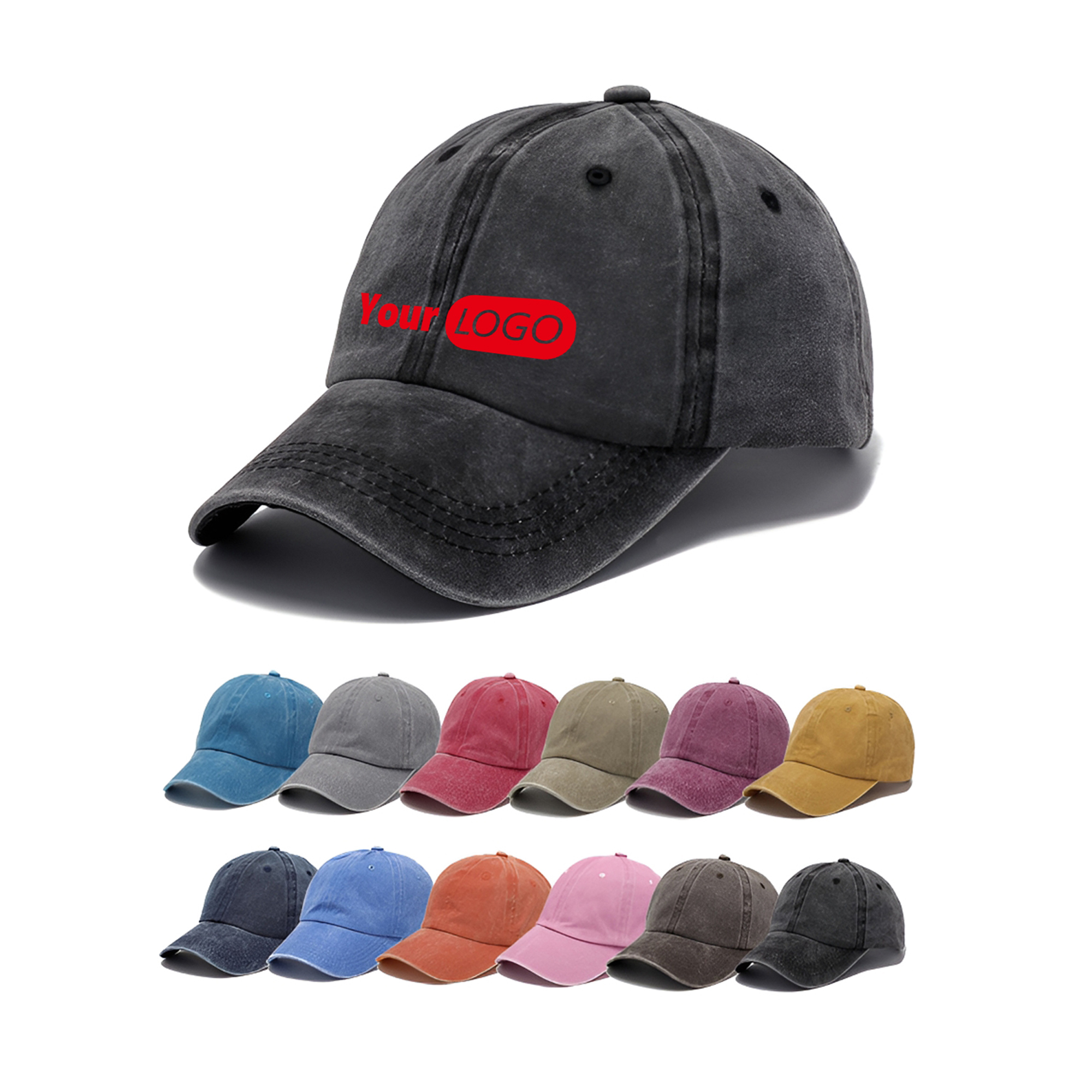 MOQ50 Custom Washed Cotton Baseball Cap With Embroidery 2