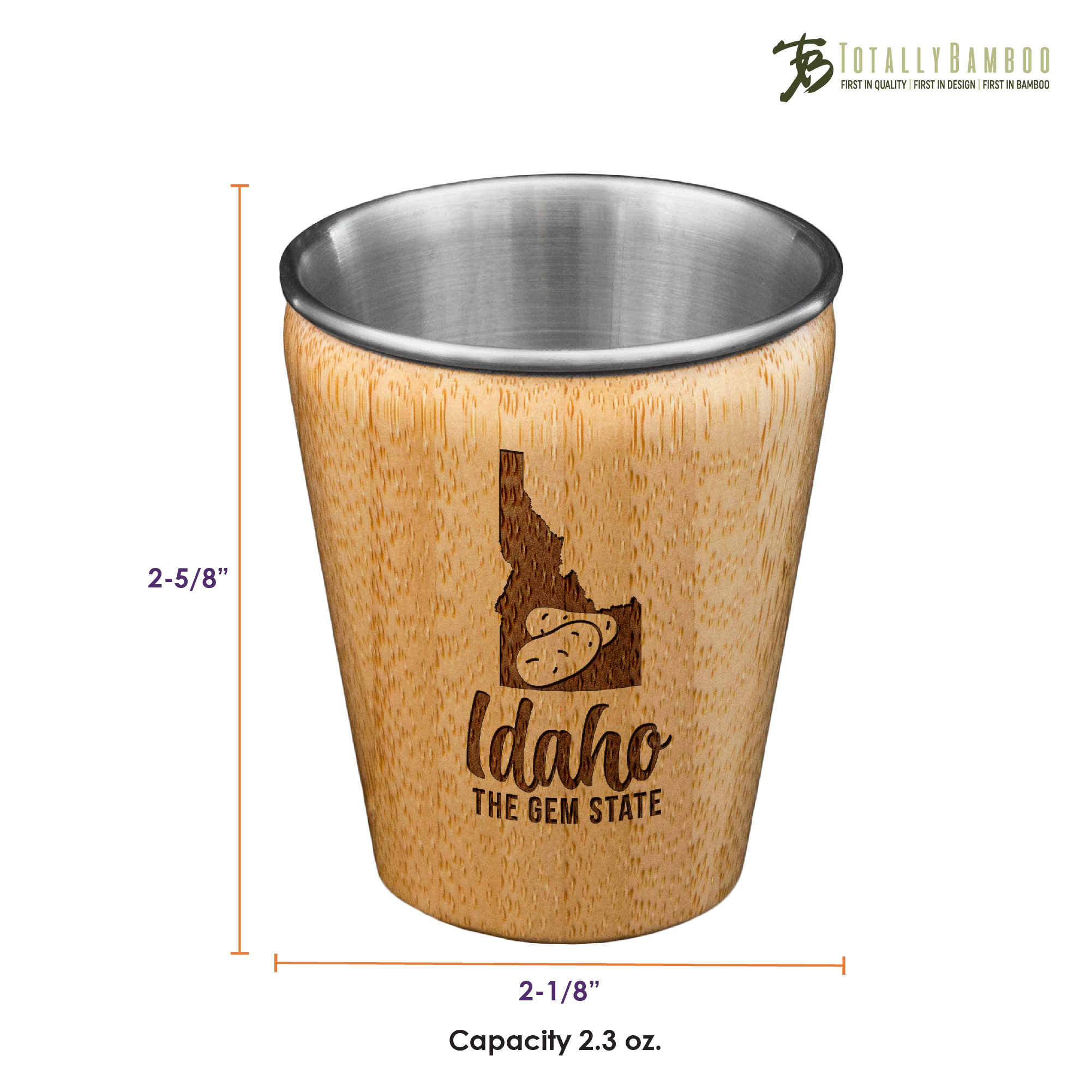 Idaho State Bamboo and Stainless Steel Shot Glass 4