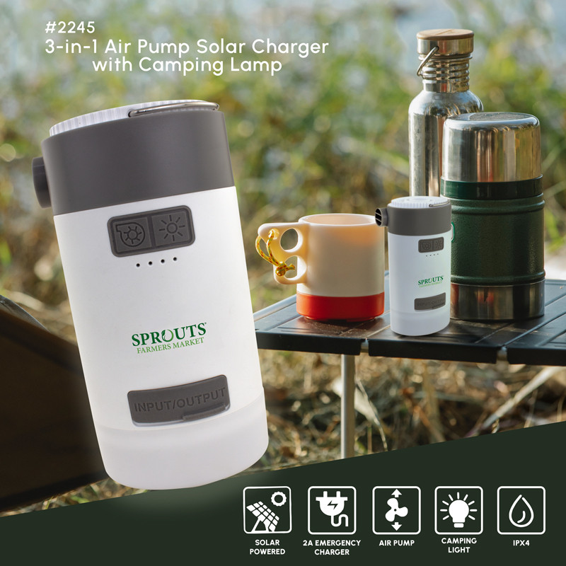 3-in-1 Air Pump Solar Charger with Camping Lamp 8